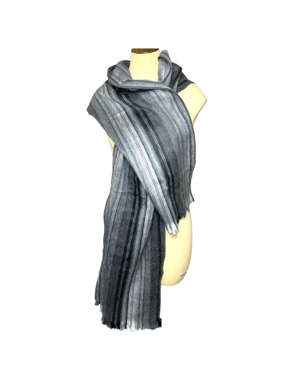 Pokoloko Artisanal Gray Scarf Alpaca Blend Sz Hand Loomed In Ecuador 12 in X 76